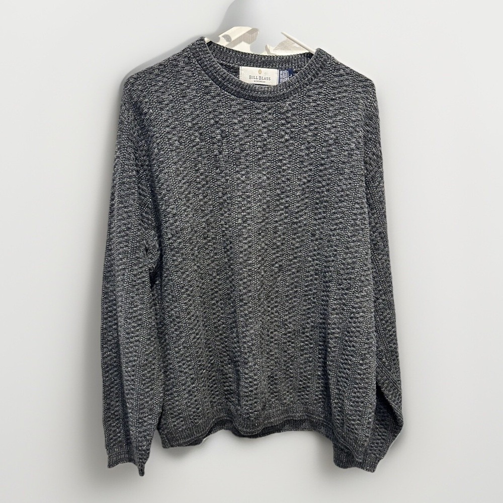 Bill Blass Menswear Vintage Gray Textured Knit Handframed Crewneck Sweater L